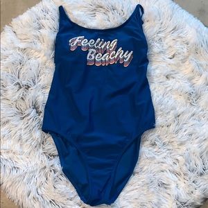 Blue one piece bathing suite